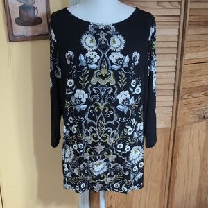 QVC Susan Graver Black and White Floral Tunic Top L
